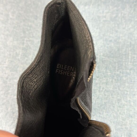 Eileen Fisher Almond Toe Block Heel Suede Bootie In Black Size 11 - Picture 10 of 10